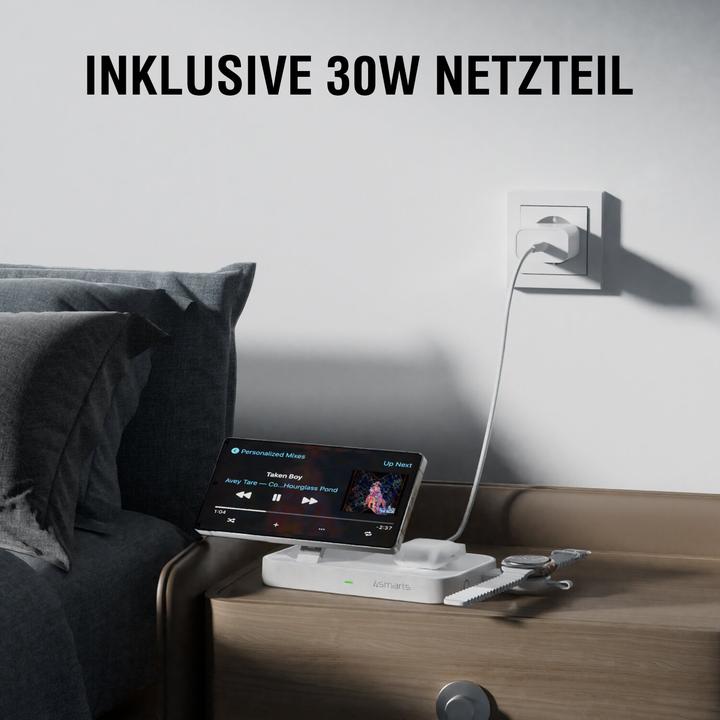 Actual product image 4smarts Qi2 Ladestation Trident mit Charger für Samsung Watch, weiss (25 W)