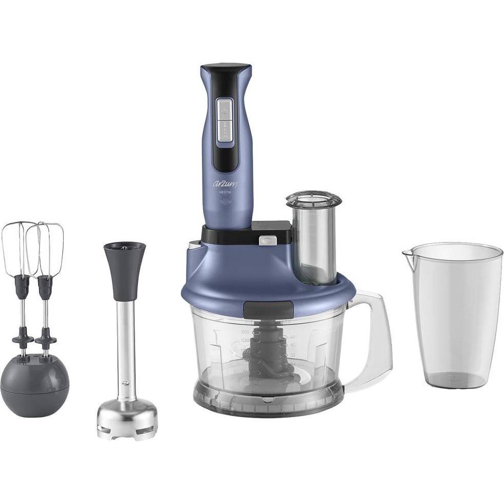 Arzum AR1104 Stabmixer 1500W Turbofunktion, mit Ice-Crushfunktion, mit Messbecher, mit Mixbecher Bl, Stabmixer, Blau