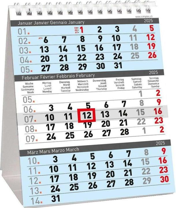 Simplex 3-Monats-Tischkalender (125 x 155 mm, Deutsch)