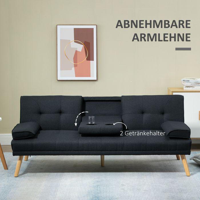 Image du produit Swisshandel24 Schlafsofa, 3-Sitzer-Schlafcouch mit Klappbarem Tisch, Becherhalter, Grau (3 places)
