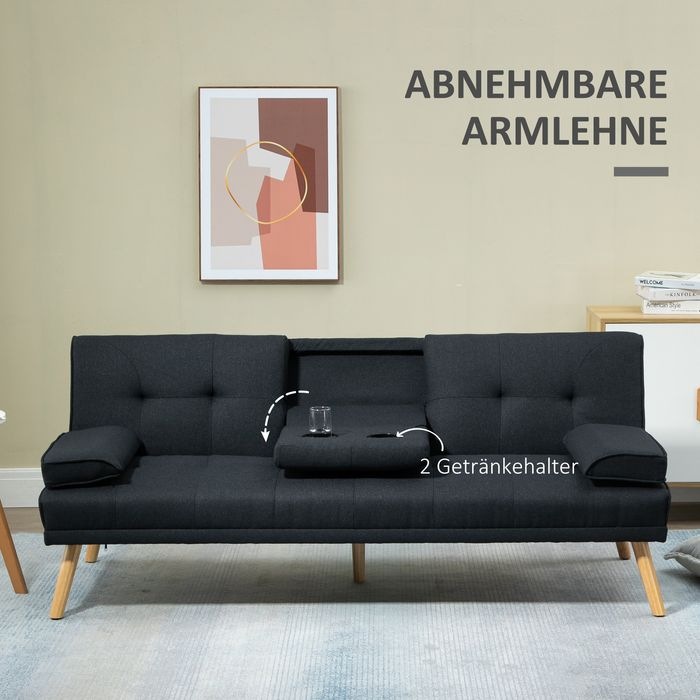 Produktbild Swisshandel24 Schlafsofa, 3-Sitzer-Schlafcouch mit Klappbarem Tisch, Becherhalter, Grau