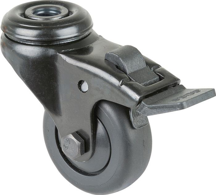 Produktbild BS Rollen Lenkrolle mit Feststeller Rad-Ø 50 mm Tragfähigkeit 50 kg mit Totalfeststeller Gummi schwarz