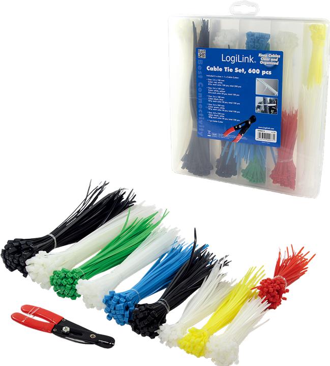 Image du produit LogiLink Set de colliers de serrage, 600 pièces, pince à dénuder incluse (Serre-câbles en plastique, 230 mm, 600 pcs)