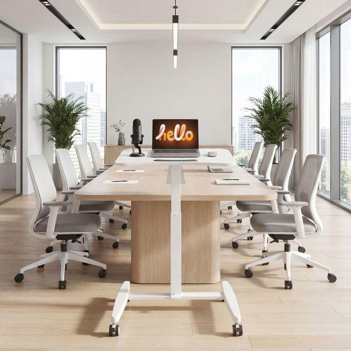 Produktbild Swisshandel24 Höhenverstellbarer Stehschreibtisch, Rollen, neigbare Tischplatte, Sicherheitsstopper, Weiss