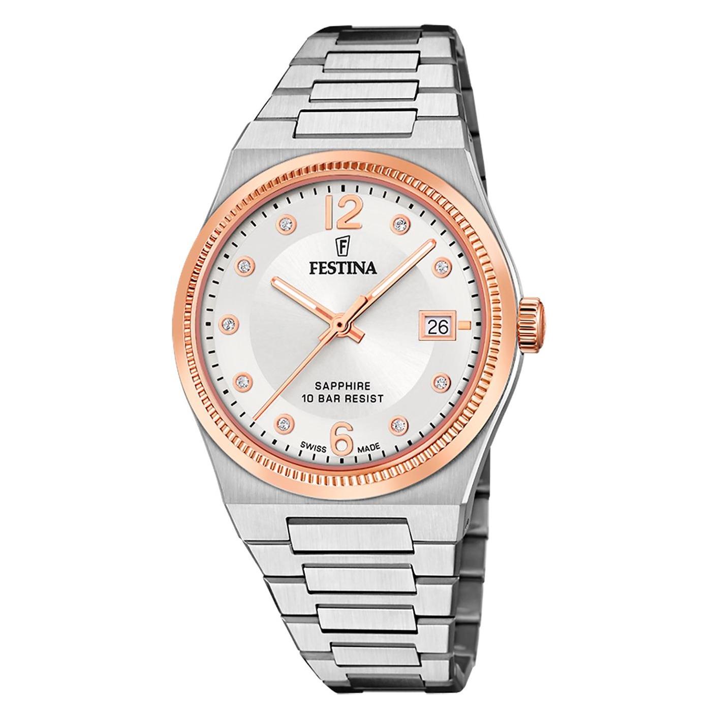Festina, Armbanduhr, Swiss Made, Silber, (Analoguhr, 35 mm)
