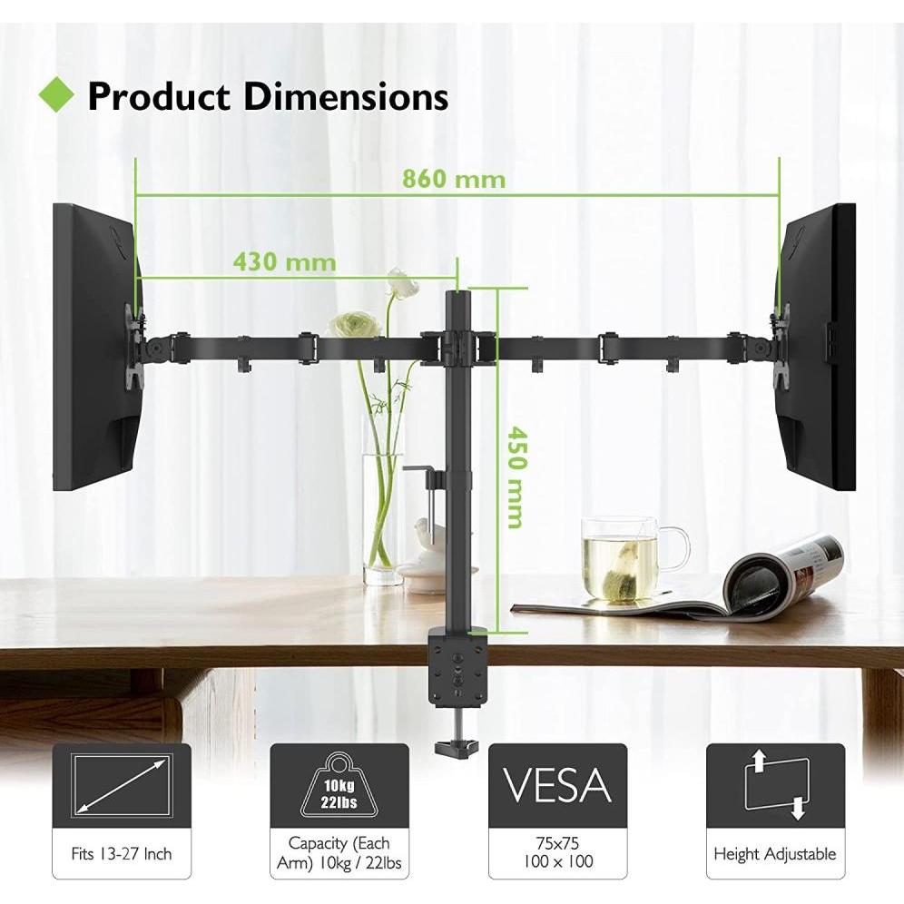 Thumbnail - Techly Schreibtischhalterung für LCD TV LED 13 27 Seite an Seite Klemme (Tisch, 27.01"), Monitor Halterung, Schwarz