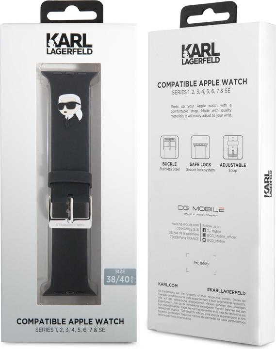 Image du produit Karl Lagerfeld Pasek KLAWMSLKNK Apple Watch 38/40/41mm czarny/black strap 3D Rubber Karl Head (38 mm, 40 mm, 41 mm, Acier, Silicone)