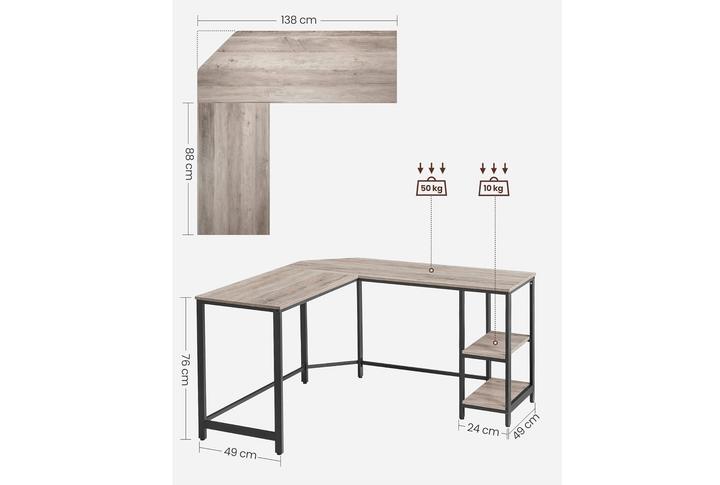 Actual product image Vasagle Desk greige L-shaped, 8-leg frame black 88.0 / 138.0 x 49.0 cm (138 x 138 x 76 cm)