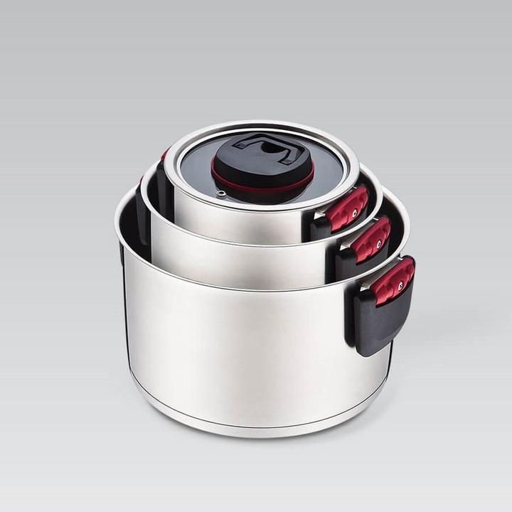 Immagine prodotto Maestro MR-3530-6 Topfset mit Klappgriffen 6 Stück (24 cm, Set di pentole e padelle da cucina, Acciaio inossidabile)