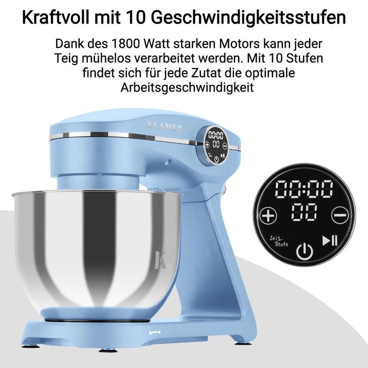 Actual product image KLAMER Küchenmaschine, Knetmaschine mit 6 Liter Edelstahl Schüssel (1800 W)