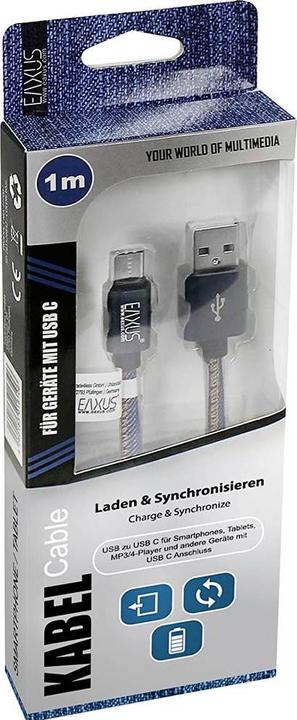 Image du produit Eaxus Câble de charge et de données USB Type C 1 m Design Jeans (1 m, USB 4.0)