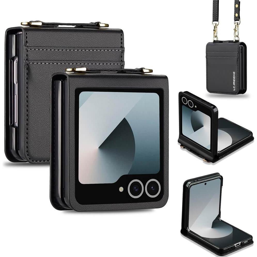 LC.Imeeke L1 Series Leder Etui Hülle (Samsung Galaxy Z Flip7), Cover smartphone, Nero