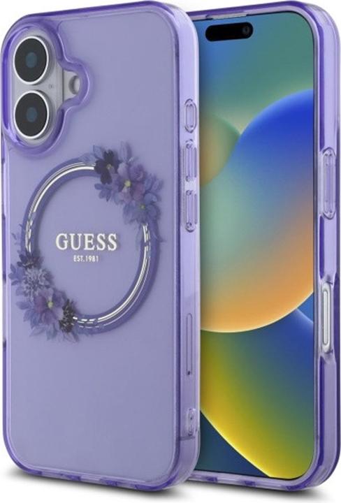 Actual product image Guess GUHMP16SHFWFCU iPhone 16 6.1" fioletowy/purple hardcase IML Flowers Wreath MagSafe (Apple iPhone 16)