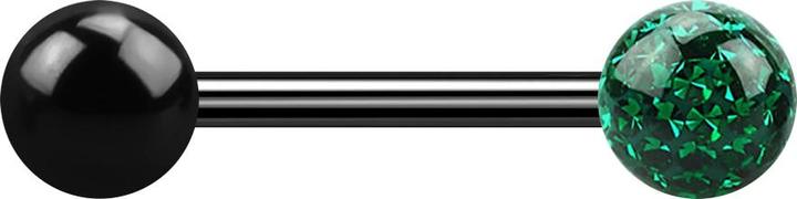 Produktbild Star Piercing Barbell schwarz mit Kugel und Kristallkugel grün Epoxy Schutzschicht (Titan, ohne Messing)