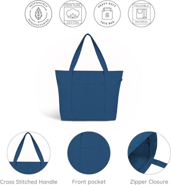 Immagine prodotto Eco Right Shopper capiente con chiusura lampo e tasca interna, pack da 10