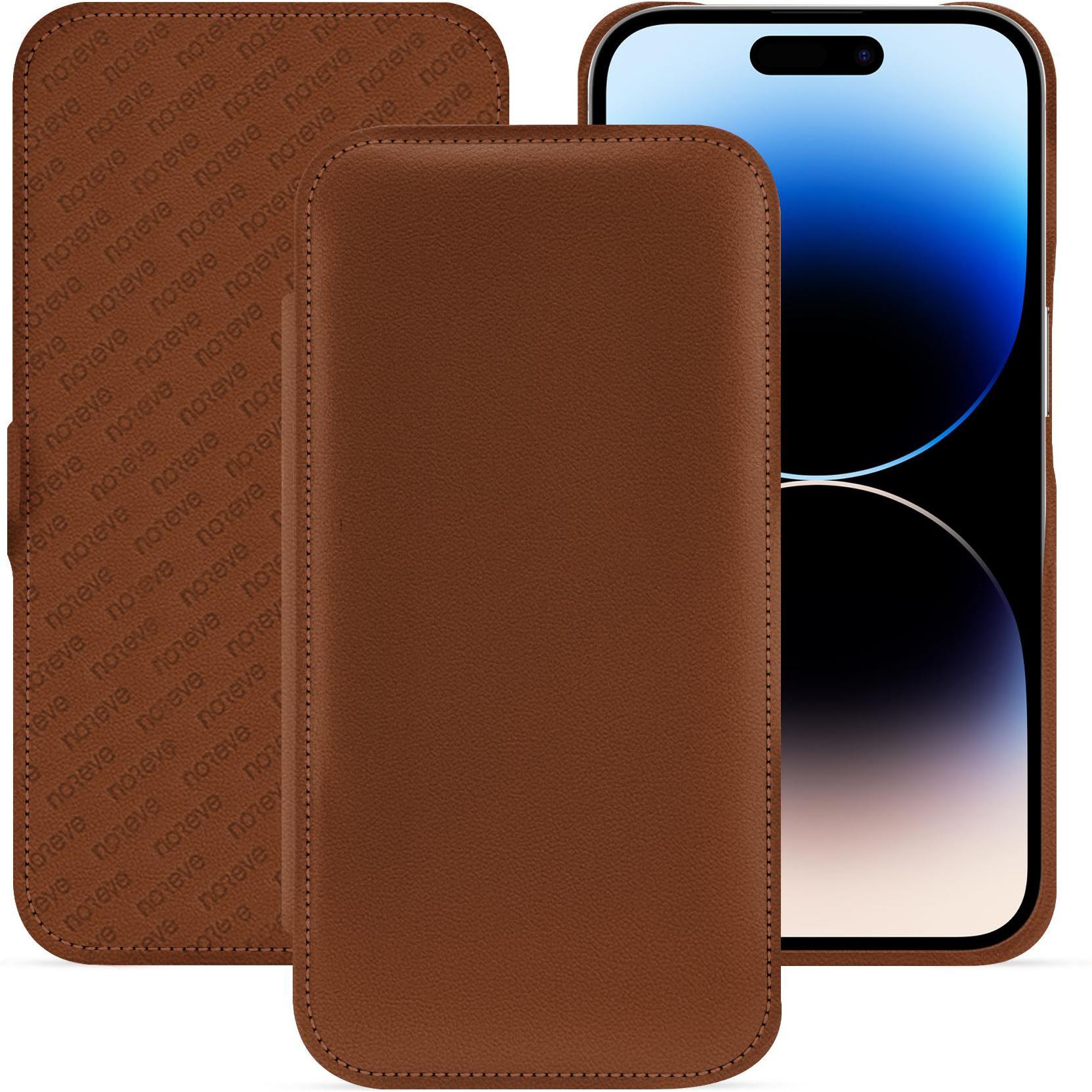 Noreve Lederschutzhülle horizontal (Apple iPhone 15 Pro), Smartphone Hülle, Braun