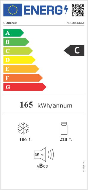 Etichetta energetica Gorenje NRC61CSXL4 (326 l)