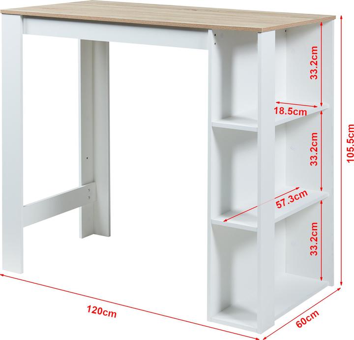 Produktbild En.Casa Bartisch Danderyd 120x60x106 cm mit 3 Ablagefächern Weiss/Eicheoptik