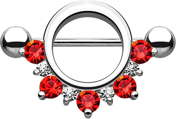 Produktbild Star Piercing Barbell rund mit unterschiedlichen Kristallen rot (ohne Messing, Chirurgenstahl 316L)