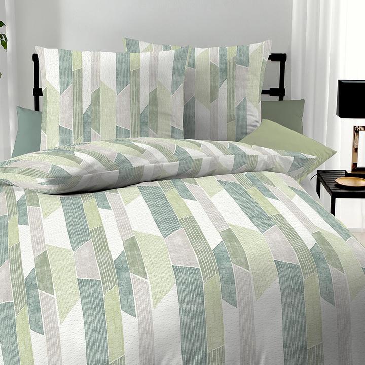 Actual product image Traumschlaf Seersucker bed linen Mikado green (Bedding set, 155x220 cm + 80x80 cm)