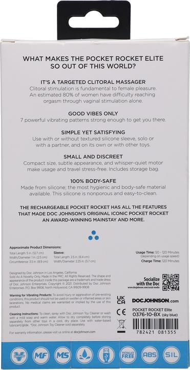 Image du produit Doc Johnson Pocket Rocket® Elite - Rechargeable avec étui amovible - Bleu ciel