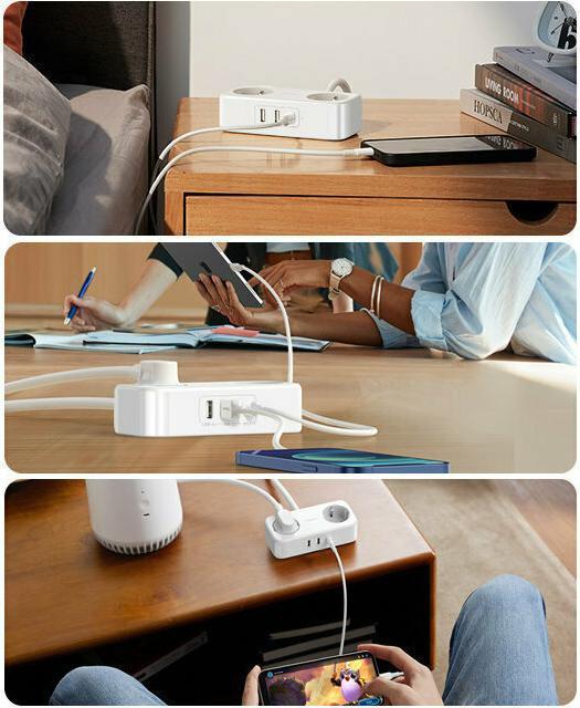 Productafbeelding Ugreen stekkerdoos verlengsnoer met 2x USB poorten, 1x USB-C zwart (CD280) (2x, 1.80 m)