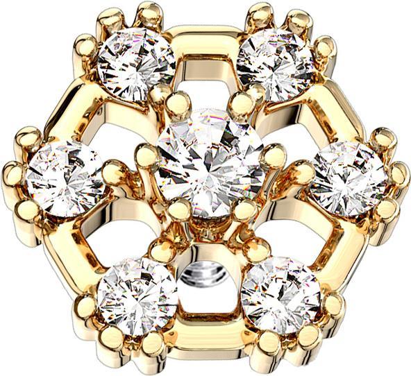 Produktbild Star Piercing Dermal Anchor vergoldet Hexagon mit Kristall (Messing, Chirurgenstahl 316L)