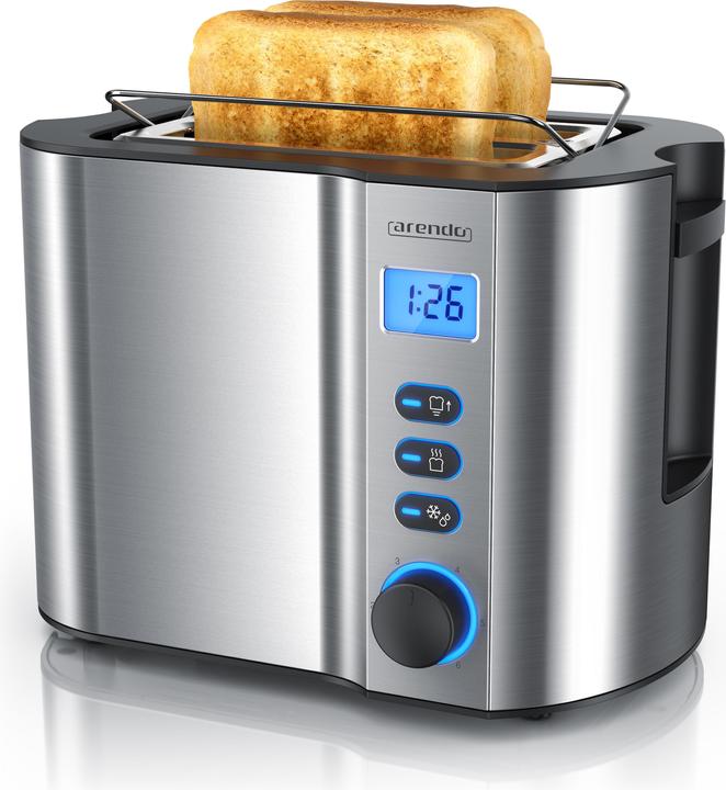 Produktbild Arendo Toaster Edelstahl 2 Scheiben Kurzschlitz, Display mit Restzeitanzeige, Doppelwand, Brötchenaufsatz