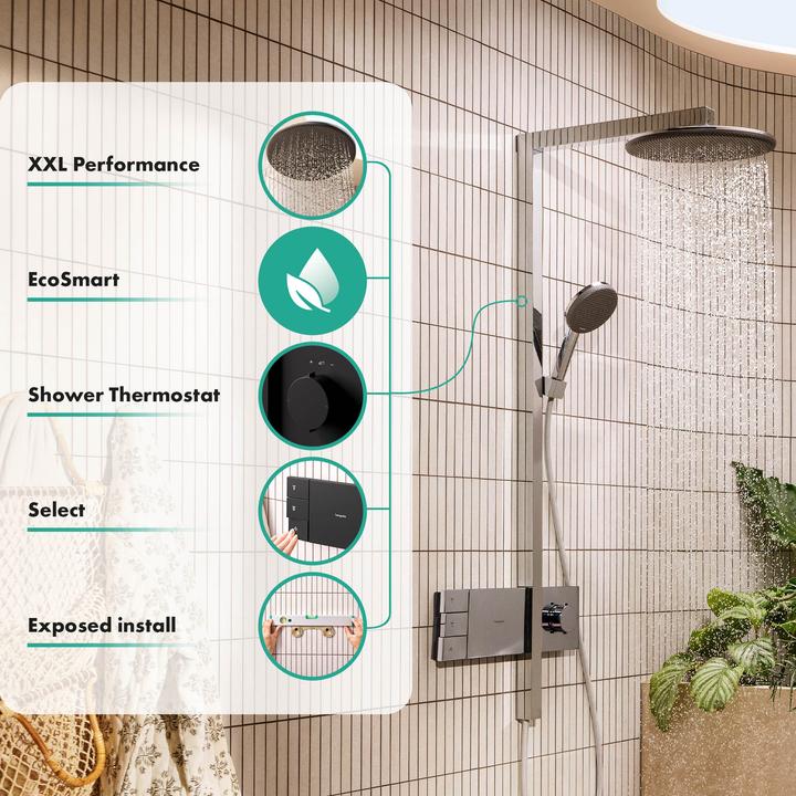 Actual product image hansgrohe Raindance Alive S EcoSmart Thermostatic Shower System with Rain and PowderRain Jets