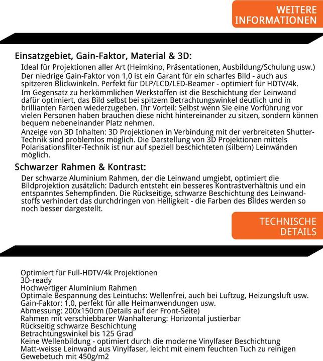 Produktbild Berling Rahmen-Leinwand, 4:3, 100" (200x150cm), Premium-Linie, (100", 4:3)