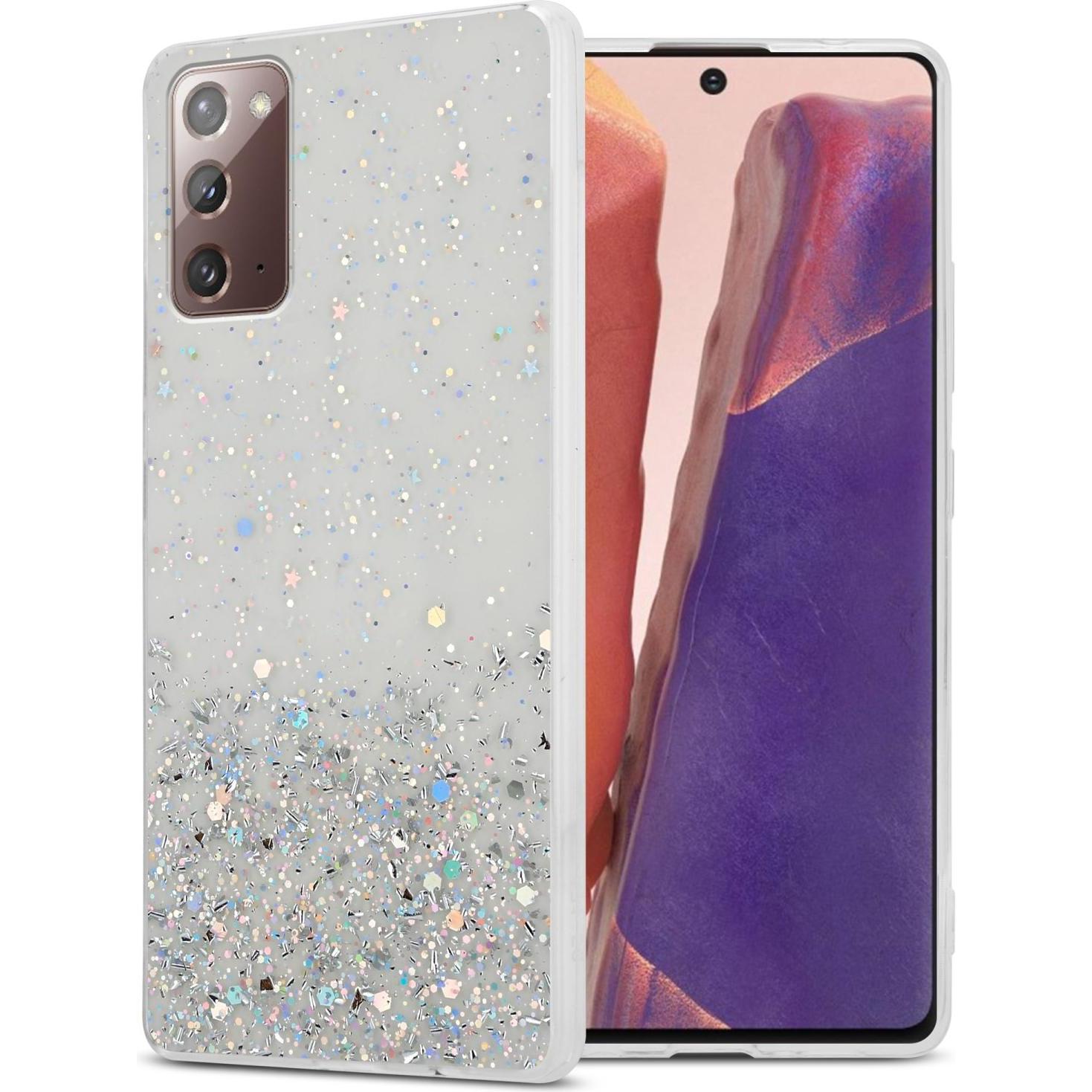 Cadorabo TPU Hülle mit Glitzer für Samsung Galaxy NOTE 20 (Samsung Galaxy Note 20), Smartphone Hülle, Transparent