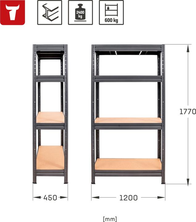 Produktbild Stier Schwerlast-Fachbodenregal Fachlast 600kg HxBxT 1770x1200x450 mm