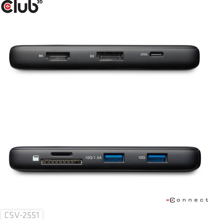 Produktbild Club 3D Club3D USB-C 8-in1-HUB > DP/HDMI/USB-C/RJ45 8K30Hz PD100W retail (USB-C, 8 Ports)