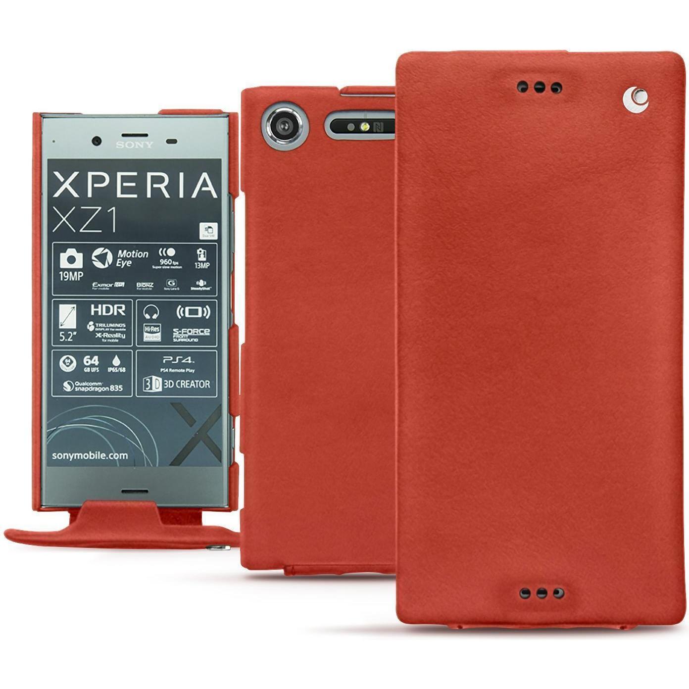 Noreve Lederschutzhülle vertikal (Sony Xperia XZ1), Smartphone Hülle, Orange