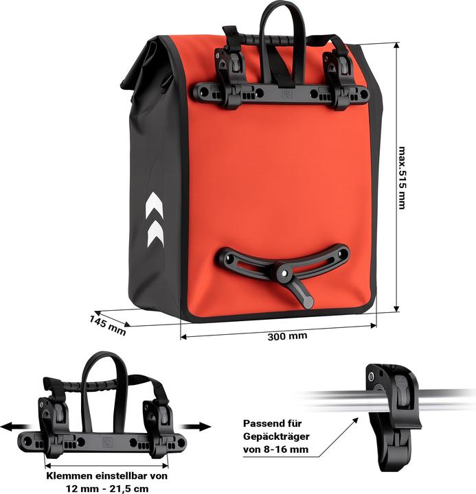 Produktbild Wiltec Gepäckträgertasche rot 22l Fahrradtasche Gepäckträger Gepäcktasche (22 l, Gepäckträgertasche)