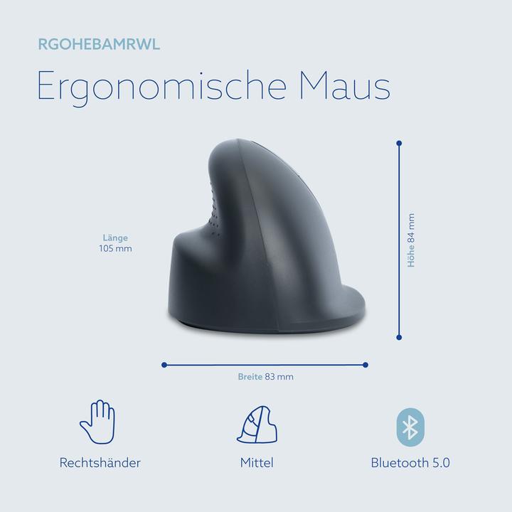 Produktbild R-Go Tools R-Go He Basic Medium Ergonomic Mouse Right-Handed Bluetooth (Kabellos)
