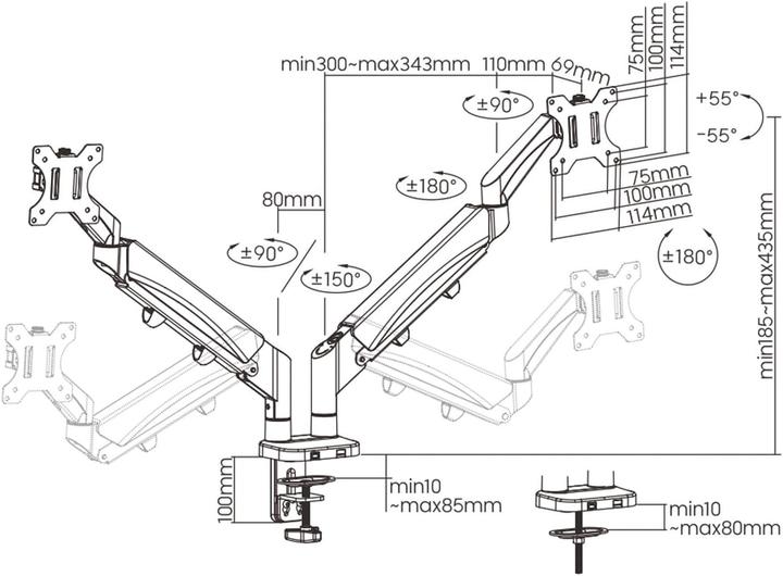Actual product image Value LCD double arm, table mounting, space-saving, spring, 6 joints (Table, 32", 9 kg)