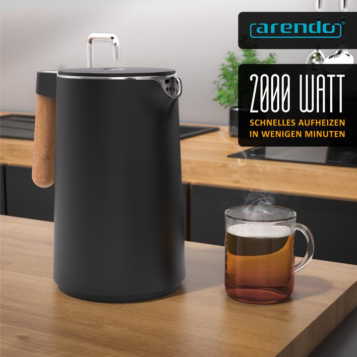 Actual product image Arendo Stainless steel kettle 1.5 L, 2200 W, temperature setting 45°C-100°C, keep warm function, black (1.50 l)