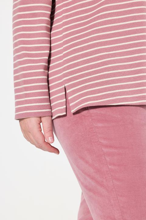 Immagine prodotto Ulla Popken Maglia aderente in cotone biologico a costine con collo da risvoltare e maniche lunghe (46, 48)