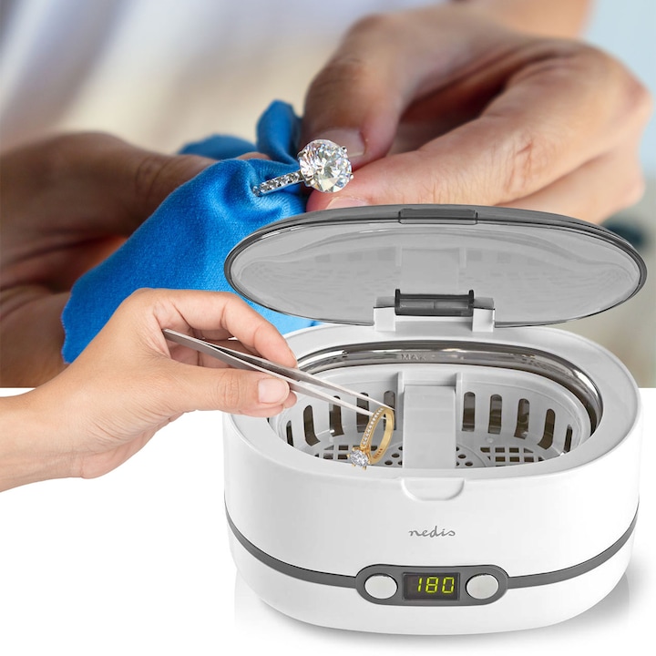 Immagine prodotto Nedis Detergente per gioielli a ultrasuoni, 600 ml, timer (43 kHz, 600 ml)