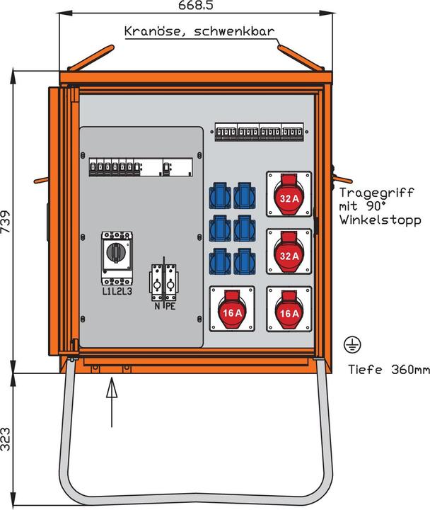 Image du produit Walther Werke WAL WV0315R1 Armoire de distribution 44kVA (6x, CEE 16/5, CEE 32/5)
