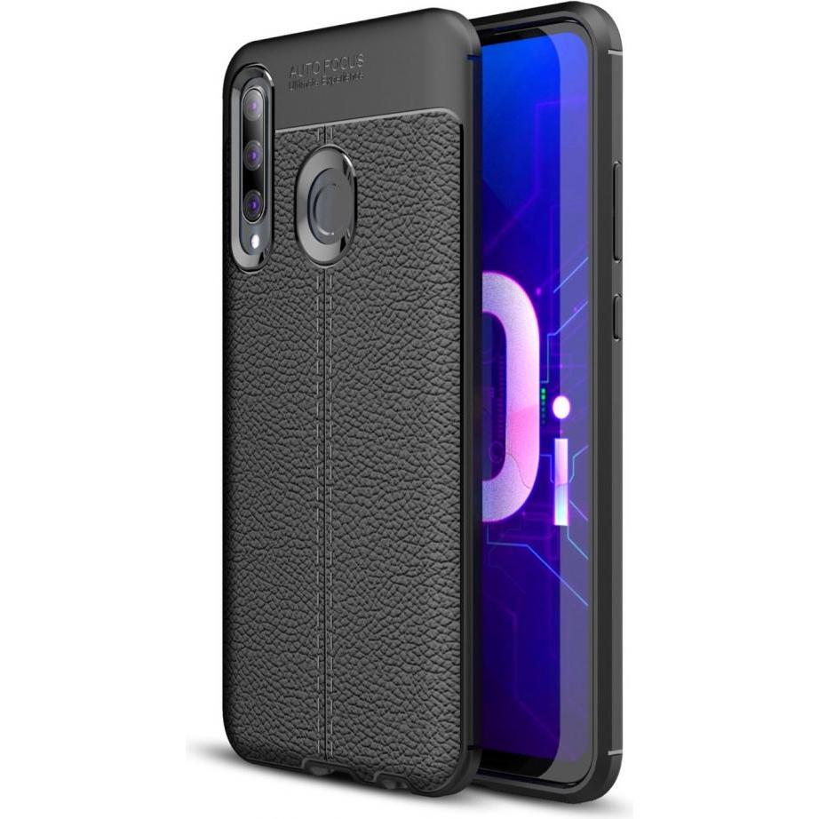 Screenguard Huawei P Smart+ 2019 Hülle Leather Design TPU Cover (Huawei P Smart+ (2019)), Smartphone Hülle, Schwarz