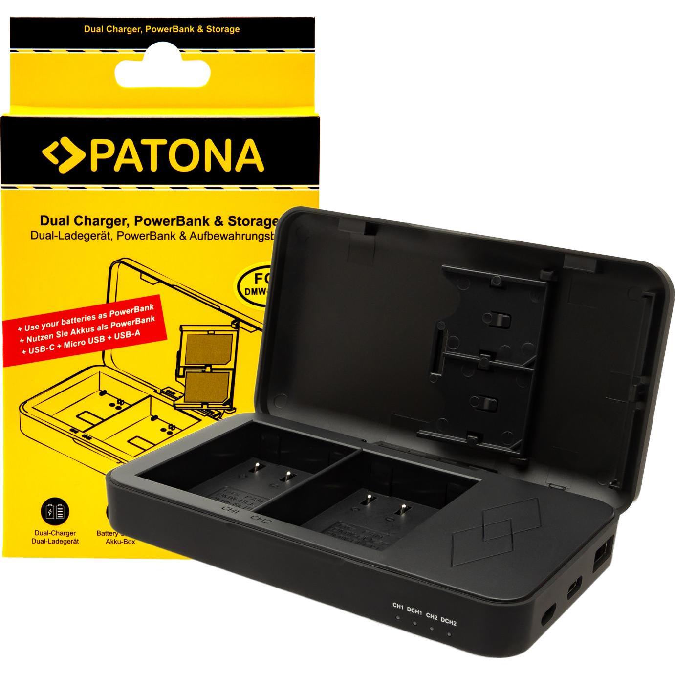 Patona Caricatore doppio BLK22 Powerbank (Caricabatterie per fotocamere), Alimentatore fotocamera