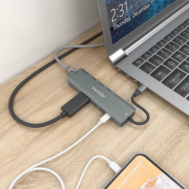 Produktbild Aisens USB-C DOCK 5 EN 1 USB-C A 1XHDMI 1XRJ45 2XUSB 1XPD 15CM (USB-C, 3 Ports)