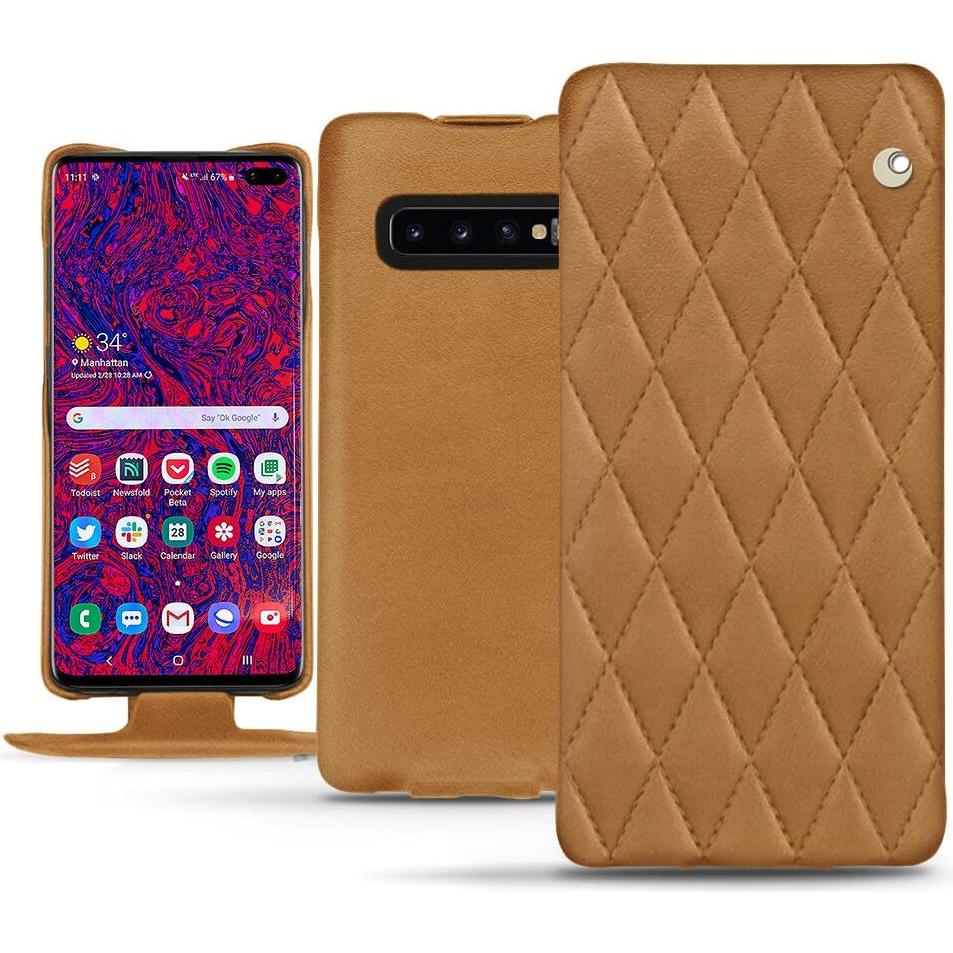 Noreve Lederschutzhülle vertikal (Samsung Galaxy S10+), Smartphone Hülle, Braun
