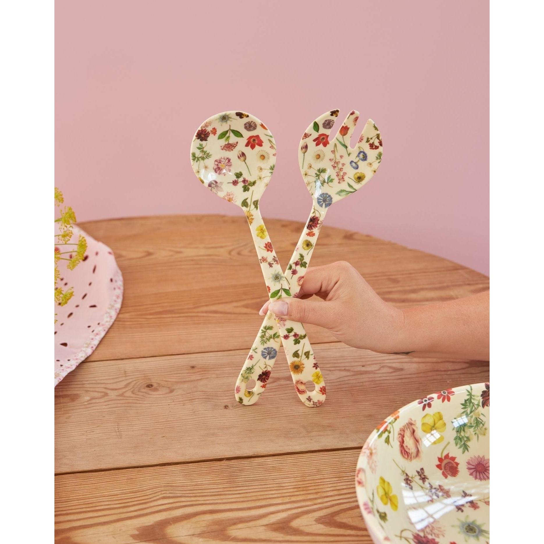Thumbnail - Rice Melamine Salad Spoon & Fork Floras Dream Print, Servierbesteck, Mehrfarbig