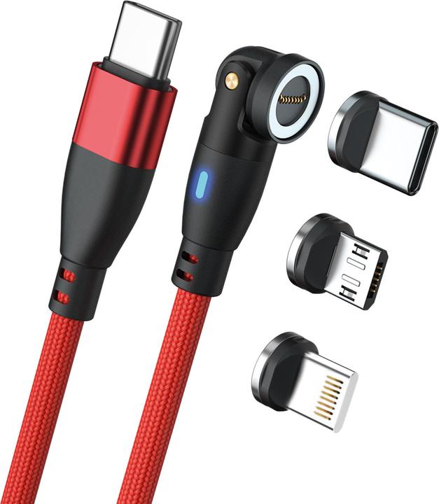 Image du produit RealPower Câble magnétique 100 Watt,1m,rouge avec adaptateurs (1 m, USB 3.2, 100 W)