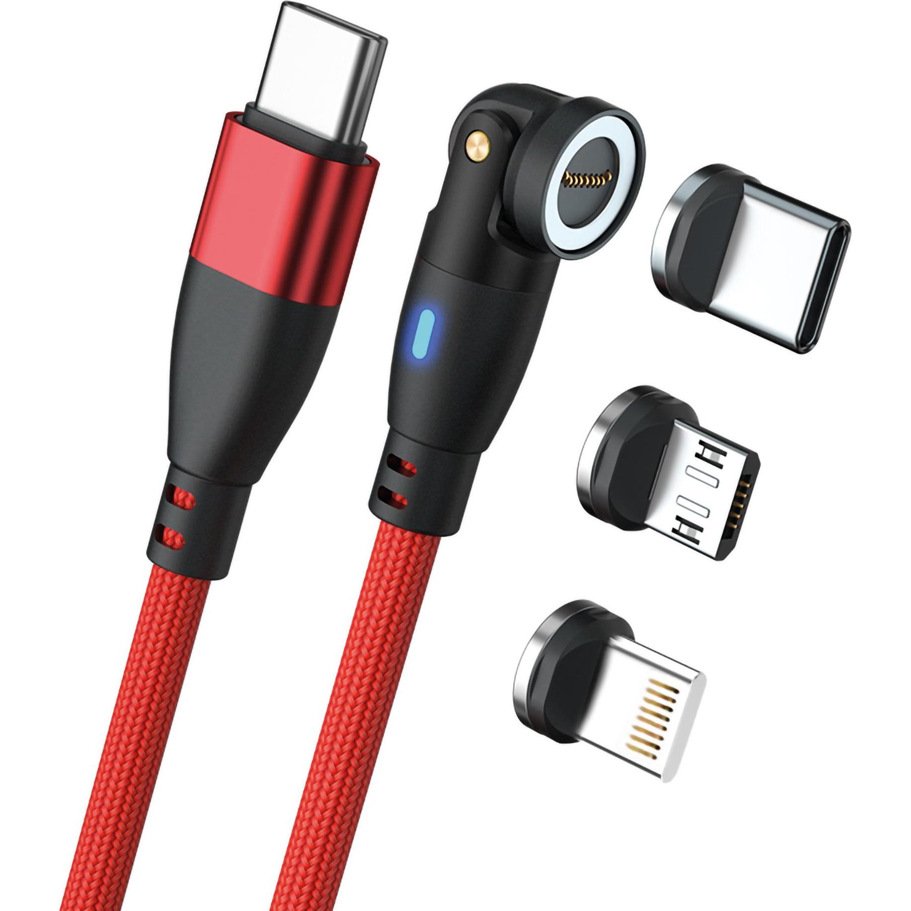 RealPower Magnetic cable 100 Watt,1m,rot mit Adaptern (1 m, USB 3.2), USB Kabel