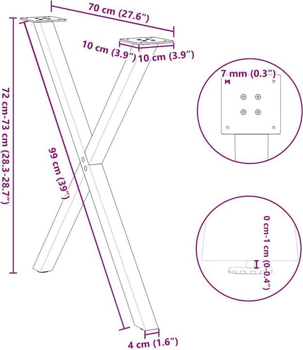 Produktbild vidaXL Esstischbeine X-Form 2 Stk. Schwarz 70x(72-73) cm Stahl Tischbein