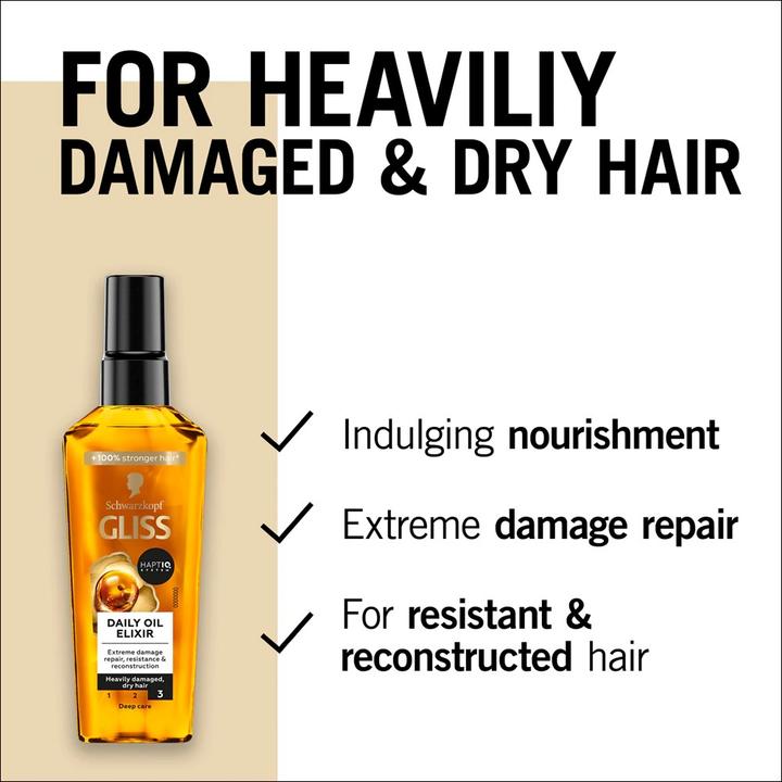 Actual product image Schwarzkopf Gliss Kur - Daily Oil Elixir Nourishing Hair Elixir From Oil To Daily Use 75Ml (75 ml)